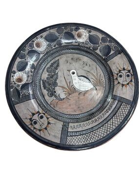 Vintage Mexican Melchor Hanging Charger Plate Tonala Folk Art Pottery 11.5 in